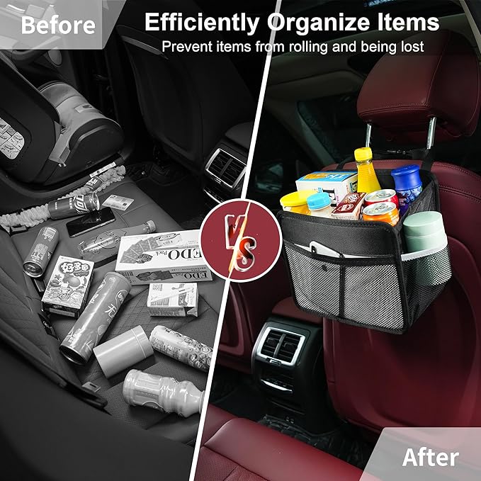 Car Back Seat Organizer and Storage Bag, Premium 1680D Oxford Cloth Collapsible Universal Hanging Car Seat Back Organizer for Kids & Adults