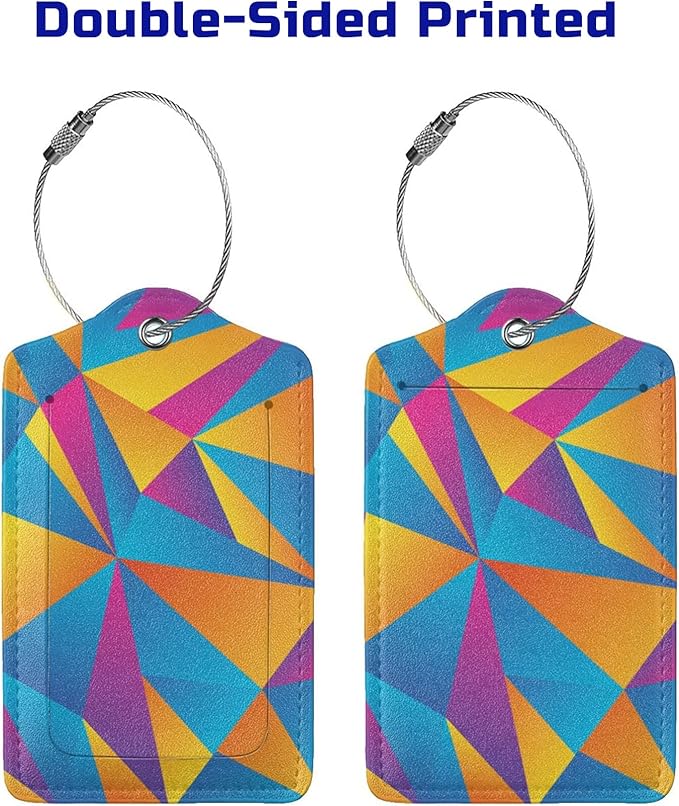 2PC Colorful Abstract Luggage Tags for Suitcases, Art Blue, Orange, Purple Geometric Pattern Suitcase Tags with Privacy Name Labels ID Cards for Travel Bag Backpack for Women Men Boys Girls