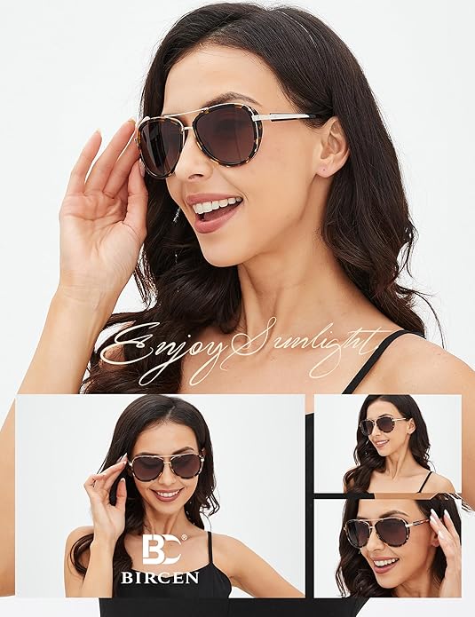 BIRCEN Polarized Sunglasses for Women UV - Protection Womens Retro Mirrored Shades with Acetate Frame BC2001