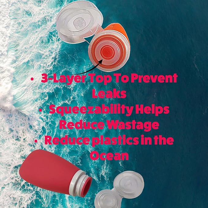 Travel Bottles for Toiletries, TSA Approved 3oz (90ml) Leak Proof Silicone Soft Refillable Squeeze Travel Size Containers BPA Free for Air Travel, Shampoo, Conditioner Patriotic (Red-White-Blue)