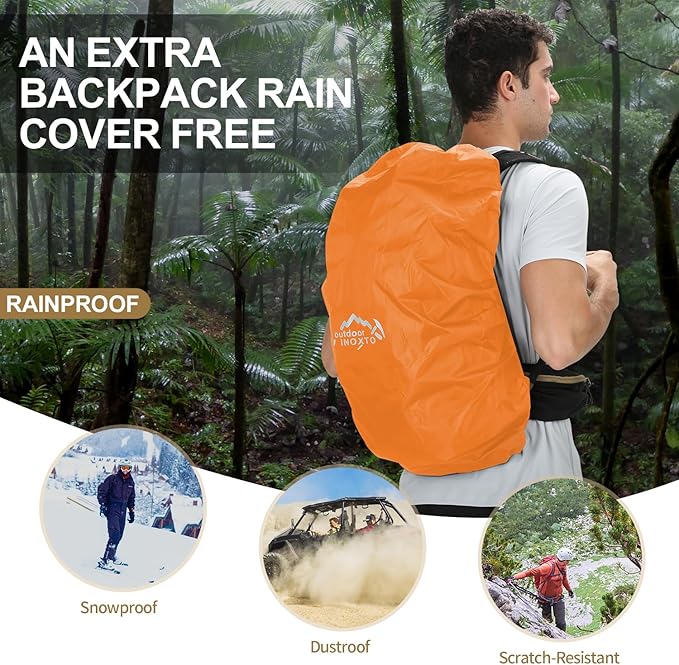 Hiking Backpack, Waterproof Hiking Daypack with 3L Water Bladder and Rain Cover, Lightweight Travel Camping Backpack for Men Women (Khaki)