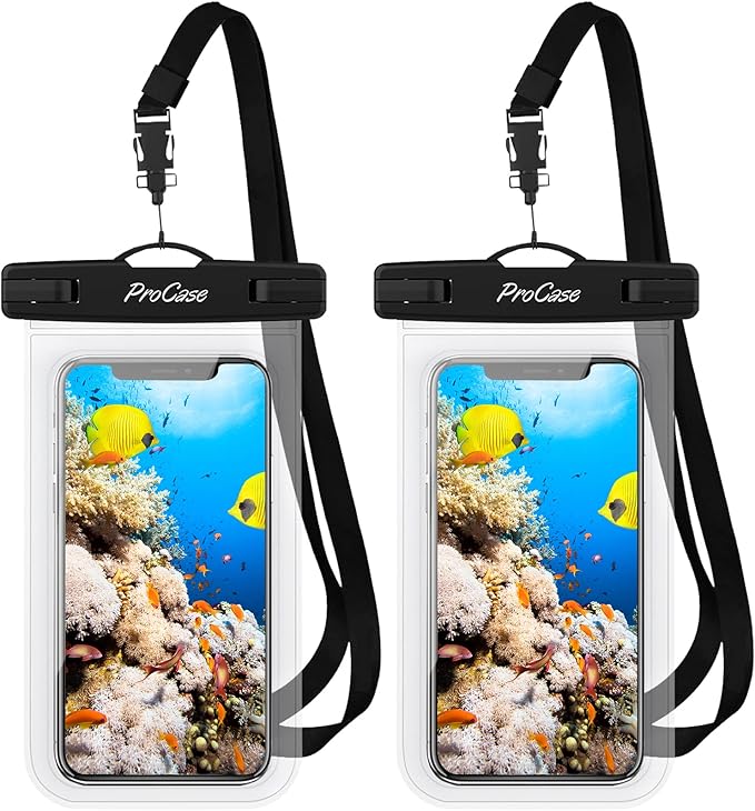 ProCase 2 Pack Waterproof Phone Pouch Case, 7" Universal Underwater Cellphone Dry Bag for iPhone 17 Air 16 15 14 13 Pro Plus Max 12 11, Galaxy S24 S23 S22 Ultra Pixel -Clear