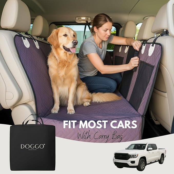 Premium Dog Back Seat XL Extender | Supports 400 lbs | Waterproof Hard Bottom & Non-Slip Design | Pet Seat Cover with Mesh Window & Storage Pocket | Fits Large SUV, Trucks (Brown)