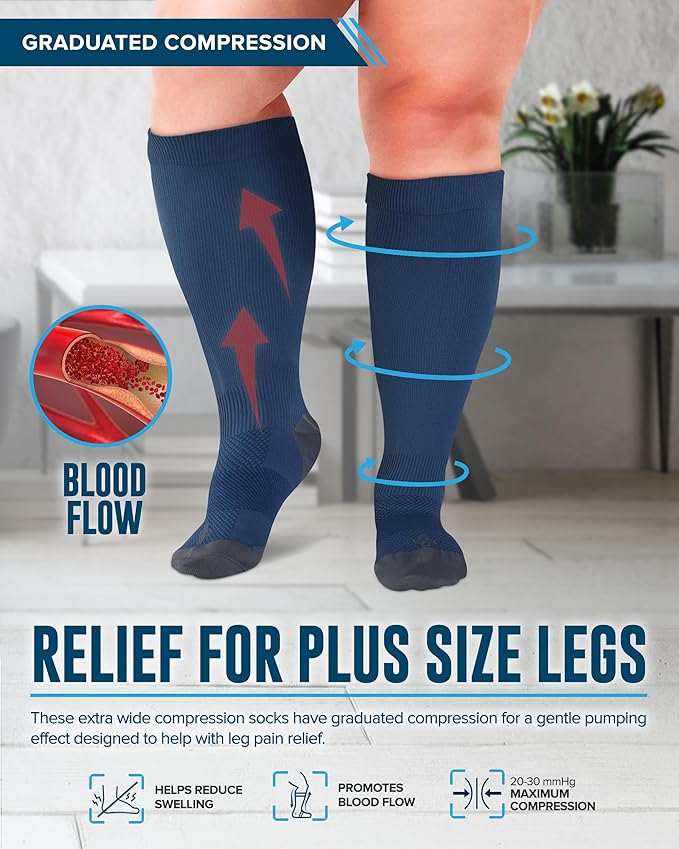 Doctor's Select 3 Pairs Plus Size Compression Socks Wide Calf - Up to 6XL | 20-30 mmHg Compression Socks for Women Wide Calf | Gray, Light Blue, Rose Gry/LghtBlu/Rse-4XL