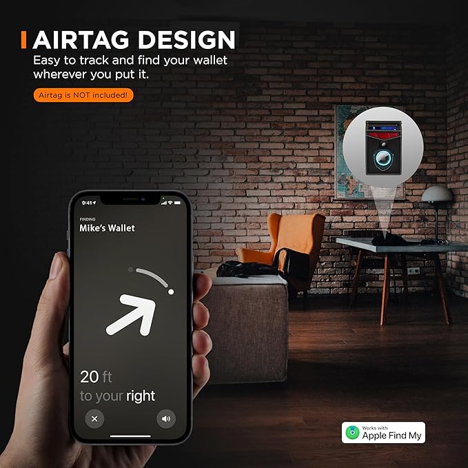 SERMAN BRANDS AirTag Wallet - RFID Blocking Mens Minimalist Money Clip Wallet for Airtag - Full Grain Leather Slim Bifold Front Pocket for Air Tag Wallets for Men. Gift (CA Desert Air)