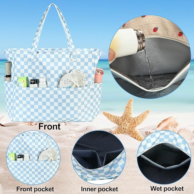 Bluboon Waterproof Beach Tote Pool Bags for Women Ladies Extra Large Carry On Bag With Wet Compartment for Weekender Travel