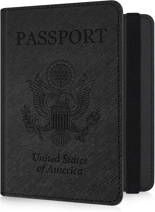 RSAquar Passport and Vaccine Card Holder Combo, Passport Holder Cover Wallet, Leather Card Case Travel Accessories with RFID Blocking for Women and Men, Y-Black
