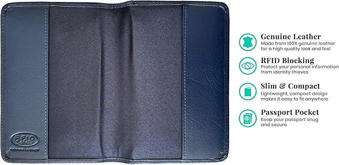 Personalized Monogrammed Navy Leather RFID Passport Cover Holder and 2 Luggage Tags