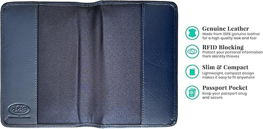 Personalized Monogrammed Navy Leather RFID Passport Cover Holder and 2 Luggage Tags