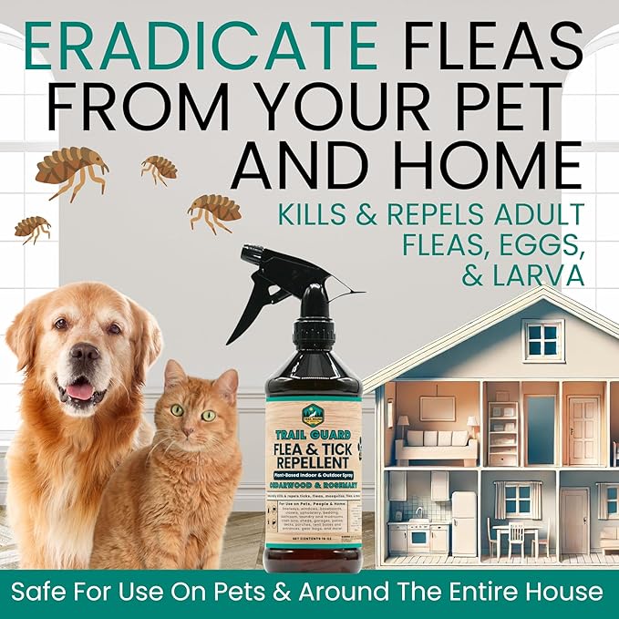 Trail Guard Natural Extra Strength Insect, Flea and Tick Spray for Dogs, Cats, People & Home (16oz, Cedarwood & Rosemary)