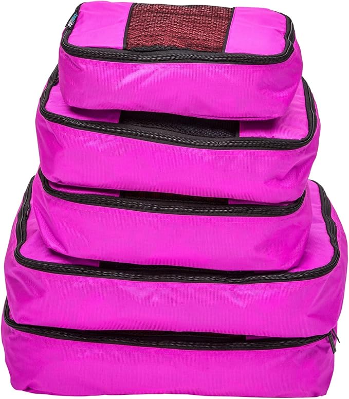 TravelWise Luggage Packing Organization Cubes 5 Pack, Pink, 1 Small, 2 Medium, 2 Large