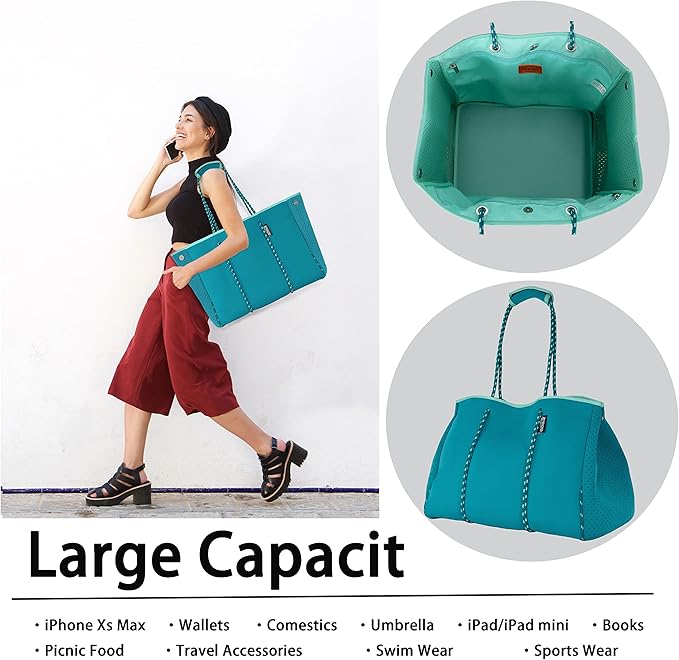 QOGiR Neoprene Multipurpose Beach Bag Tote with Inner Zipper Pocket … … … …