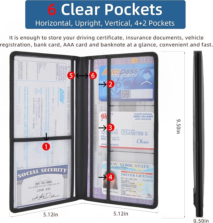 Car Registration and Insurance Holder Glove Box Folder-Premium Car Folder, Car Document Holder for Cards, Driver License & other Essential Documents (Reticulated black)