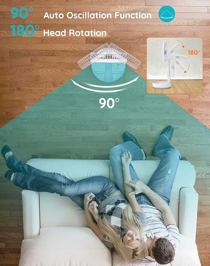 Primevolve Portable Oscillating Standing Fan,Rechargeable Battery Operated USB Floor Table Desk Fan with Remote, Bedroom Camping Travel Fans White 7.7"