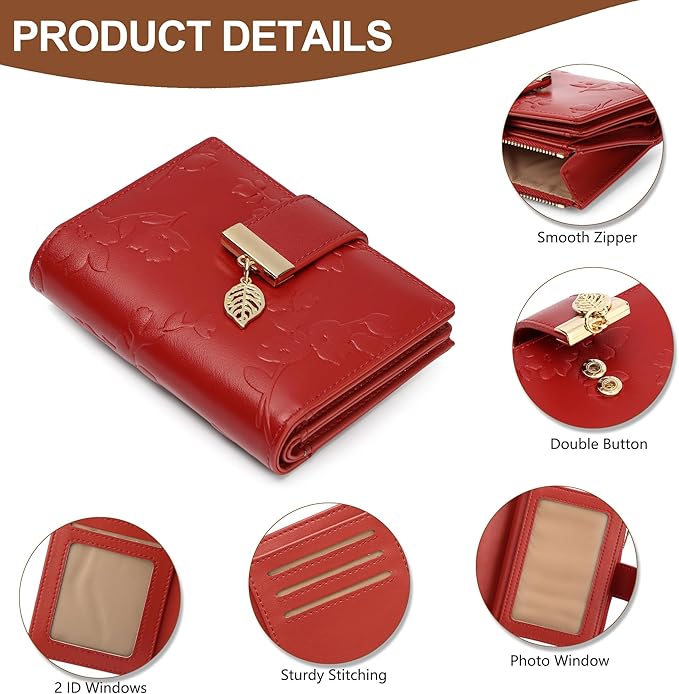 yiijay Small Wallet Women RFID Blocking Leather Bifold Wallet Credit Card Holder for Women Ladies Compact Wallet Mini Purse With Zipper Pocket
