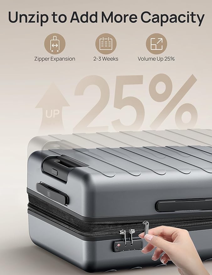 NINETYGO Luggage Sets 2 Piece, Carry On Luggage Airline Approved, Large Checked Luggage with Smooth Spinner Wheels, Expandable, Hard Shell PC Suitcase Sets, TSA Approved, 20in/28in (Grey, Rhine Max)