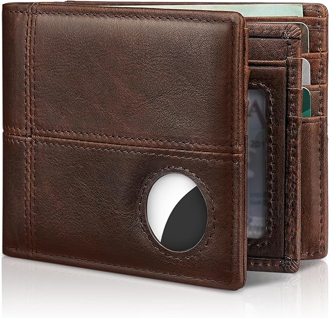 Mens Wallet With AirTag Holder, Bifold Leather RFID Blocking 1-2 ID Windows 12-13 Card Holders, Gift Box and Screen Protector Included, AirTag Not Included