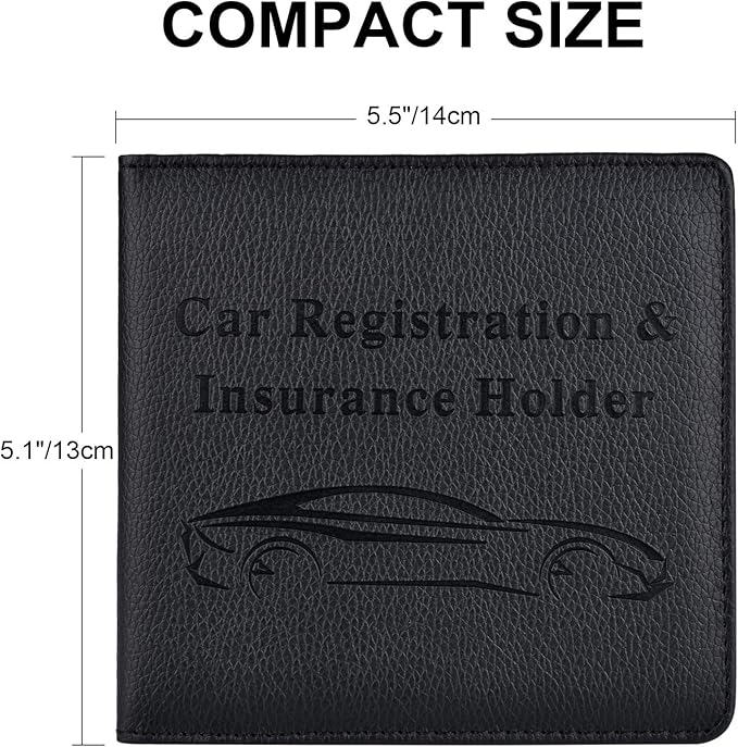 Cacturism Car Registration and Insurance Holder, Vehicle Glove Box Car Organizer Men Women Wallet Accessories Case for Cards, Essential Document, Driver License, Black