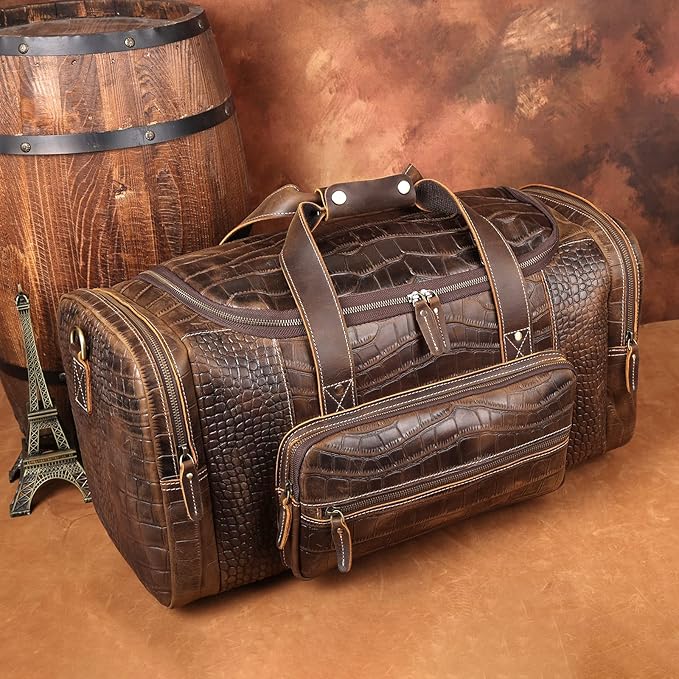 Polare 23" Full Grain Cowhide Leather Gym Duffle Weekender Overnight Travel Duffel Bag For Men