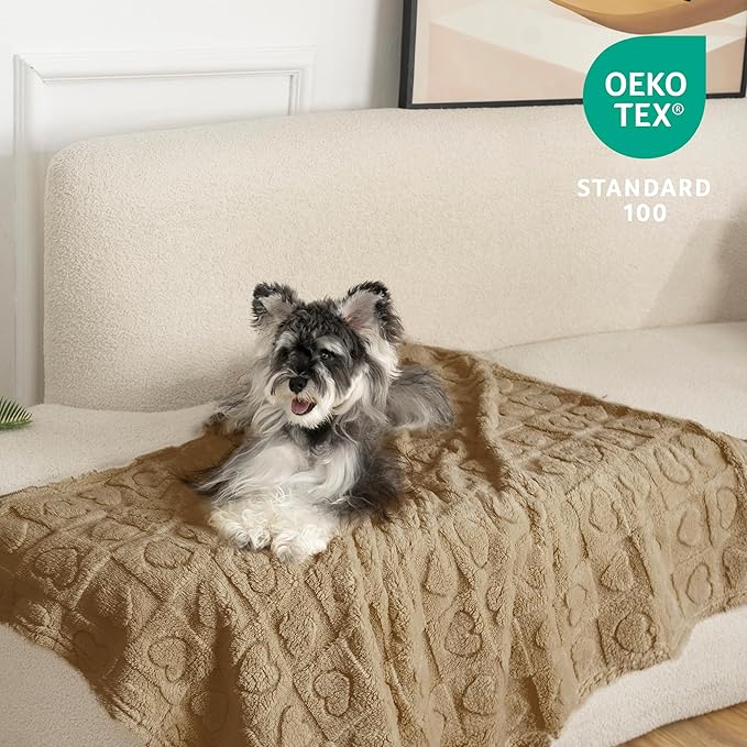 gogobunny Calming Plush Dog Cat Blanket 300GSM Coral Fleece, Ultra-Soft Machine Washable Pet Bedding for Small Medium Dogs Cats Puppies Kittens (Brown, 60x80)