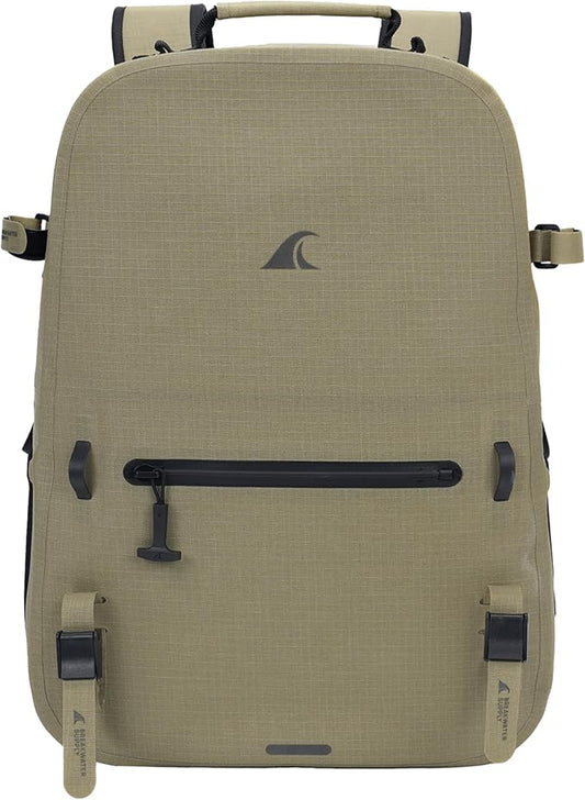 Breakwater Supply™ River Ute Waterproof IP68 Hunting Backpack, Floating TPU Submersible Dry Bag with Padded Hip Belt and Airtight Zippers | 20L (River Ute 20L CORDURA Safari Tan)