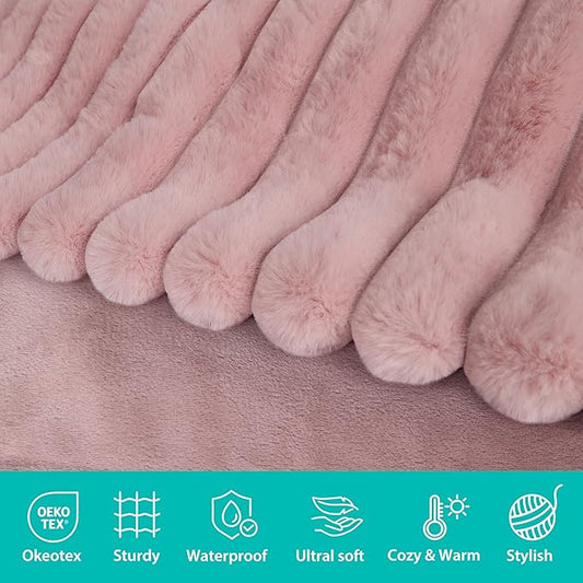 Waterproof Dog Blanket for Couch, Luxury Plush Washable Large Dogs Blankets for Furniture Protection, Super Soft Calming Pet Blanket for Indoors (Pink, 50"x60")