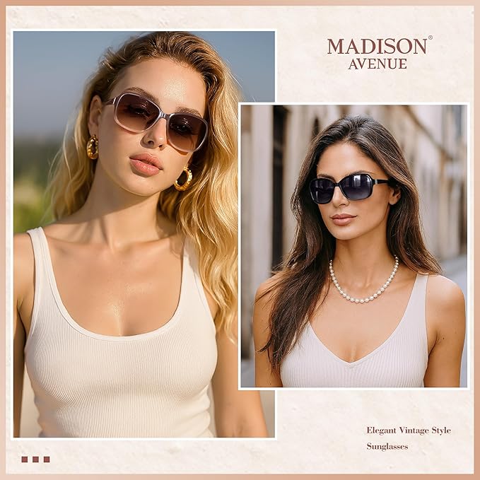 Madison Avenue 2 Pack Classic Vintage Sunglasses for Women Men,Fashion Sun Shades Glasses with UV400 Protection