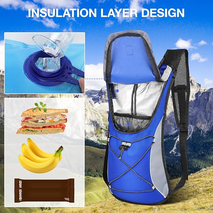 KUYOU Running Hydration Vest - Lightweight Insulated Hydration Backpack with 2L Water Bladder, Adjustable Chest Straps and Reflective Water Backpack for Trail Running Marathon Race Hiking Cycling