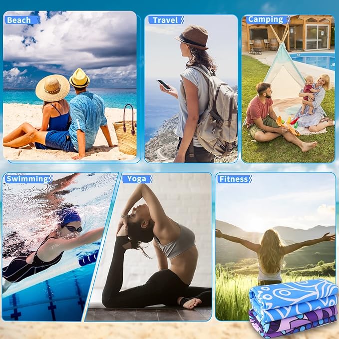 Microfiber Towel - Sand Free Absorbent Quick Dry for Pool, Swim, Camping, Sports, Beach, Backpacking, Yoga, Gym, Travel Towels XL 71x32 with Bag - Soft, Compact, Lightweight, Thin 4 Pack