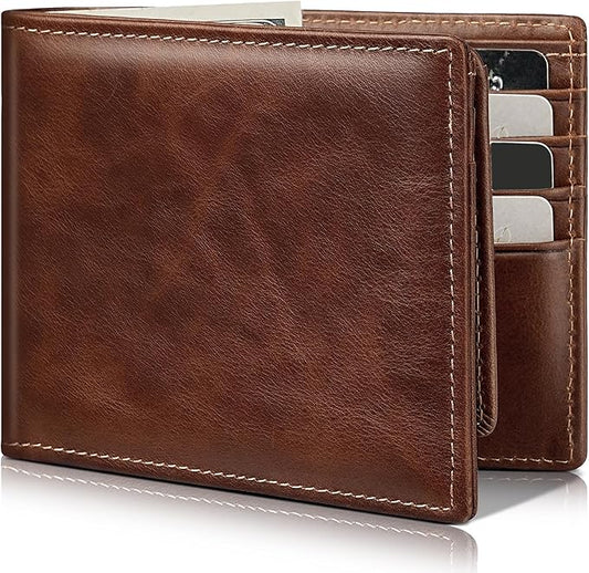 Artpaxy Mens Wallet Genuine Leather Bifold RFID Blocking Wallet for Men with 2 ID Windows 12 Card Holders 2 cash pockets 1 Gift Box