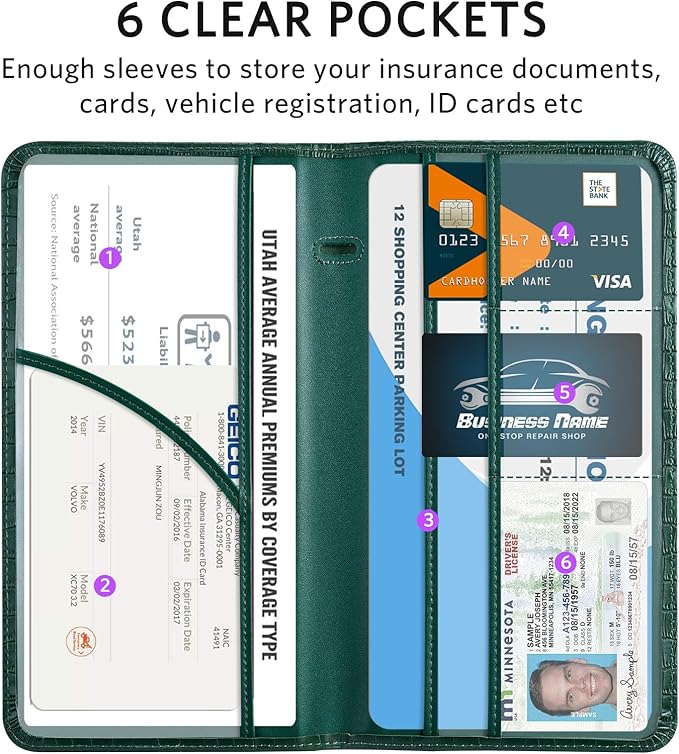 CoBak Car Registration and Insurance Holder - Vehicle Glove Box Car Organizer,Auto Truck Comparment Accessories Case with Magnetic Closure for Driver License,Cards