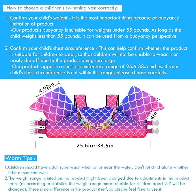 Chriffer Kids Swim Vest Life Jacket for 30-55 Pounds Boys and Girls, Toddler Floaties with Shoulder Harness Arm Wings for 2,3,4,5,6,7 Years Old Baby