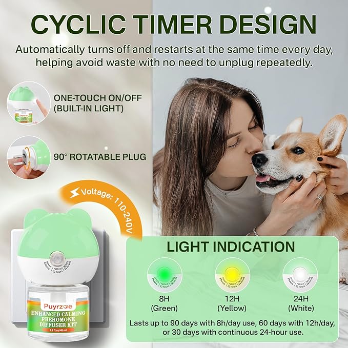 Dog Calming Diffuser with Timing Functions, 6-in-1 Dog Anxiety Relief Diffuser Kit, 120-Day Anxiety Relief, Stress Relaxation Pheromones Calming for All Dogs (2 Diffusers + 4 Refills)