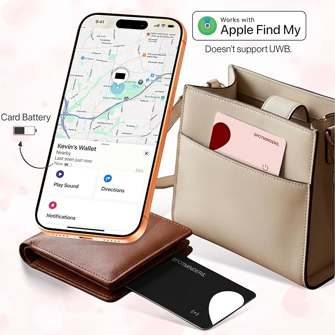 Wallet Tracker Card - Apple MFI Certified & Works with Apple Find My Tracking Card for Wallet Tag Rechargeable IP68 Waterproof 0.07in Slim Item Finder (Valentines Edition (Pack of 2))