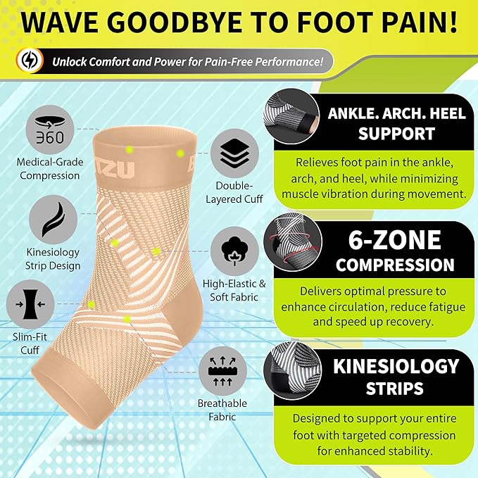 BLITZU Compression Socks for Plantar Fasciitis, Achilles Tendonitis, Arthritis Relief, Ankle Brace Compression Sleeve with Foot Arch Support, Ankle Wrap for Women, Men, Swelling & Heel Pain Nude L-XL