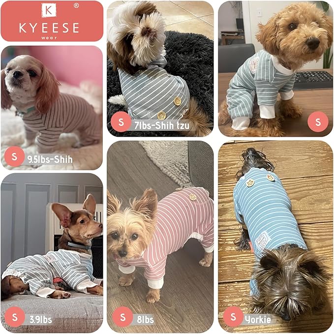 KYEESE Dog Pajamas Soft 4 Legs Doggie Jammies Striped Dog PJS Pet Jumpsuit Lightweight Puppy PJS Clothes Breathable Pajamas Stretchable Outfit Cozy Onesie Sleepwear for Summer, Green Striped, Small