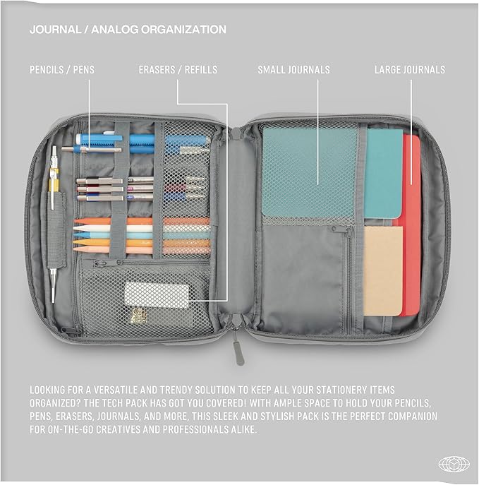 Monarc - Tech Pack, Made Using 8 Recycled Plastic Bottles, Cable & Camera Accessory Organizer, Toiletry bag, Water Resistant Materials (Grey)