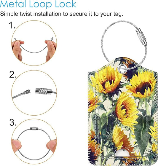 Fintie Luggage Tags, Privacy Cover ID Label with Stainless Steel Loop and Address Card for Travel Bag Suitcase - Sunflower (2 Piece)