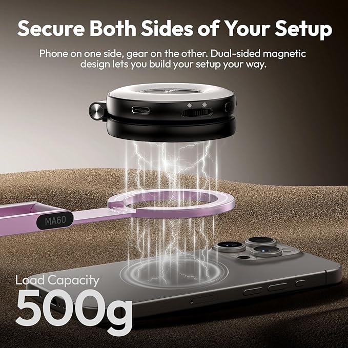 ULANZI MA60 Magnetic Phone Tripod Stand for iPhone - Aluminium Smartphone Mini Tripod Pocket Cell Phone Stand Strong Magnet Quick Mount Compatible with iPhone 16 15 14 13 12 Series, Pink