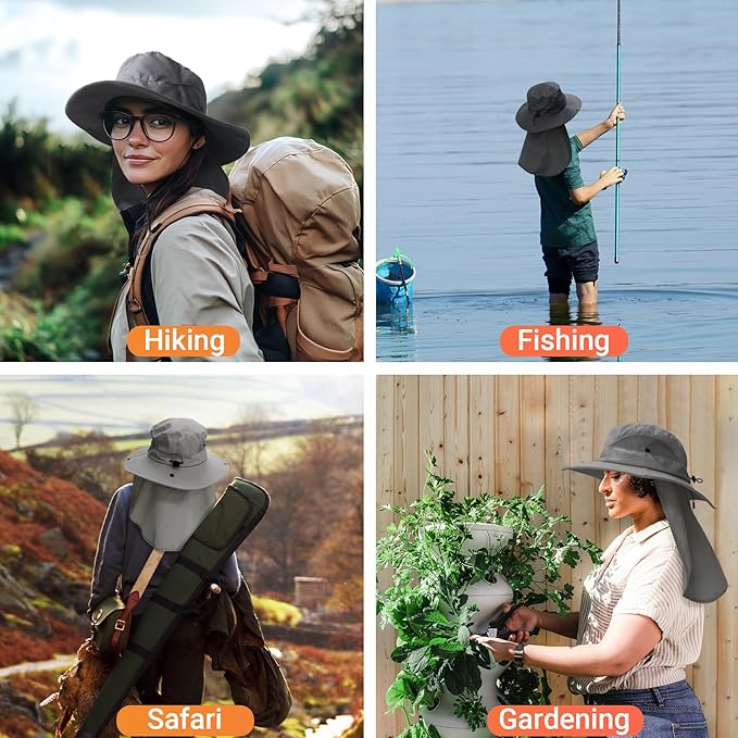 NPQQUAN Sun Hats for Men Women with Neck Flap UPF 50+ UV Protection Wide Brim Bucket Hat Safari Hiking Fishing Hats
