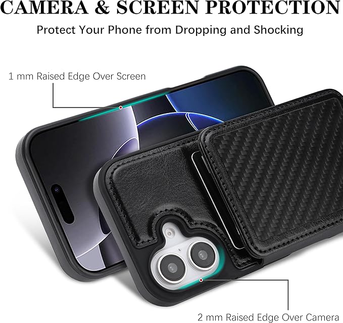 GUERNICA for iPhone 17 (6.1") Case Wallet with Card Holder, RFID Blocking Leather Protection, Shockproof Women Men Phone Case for Apple 17, A - Black