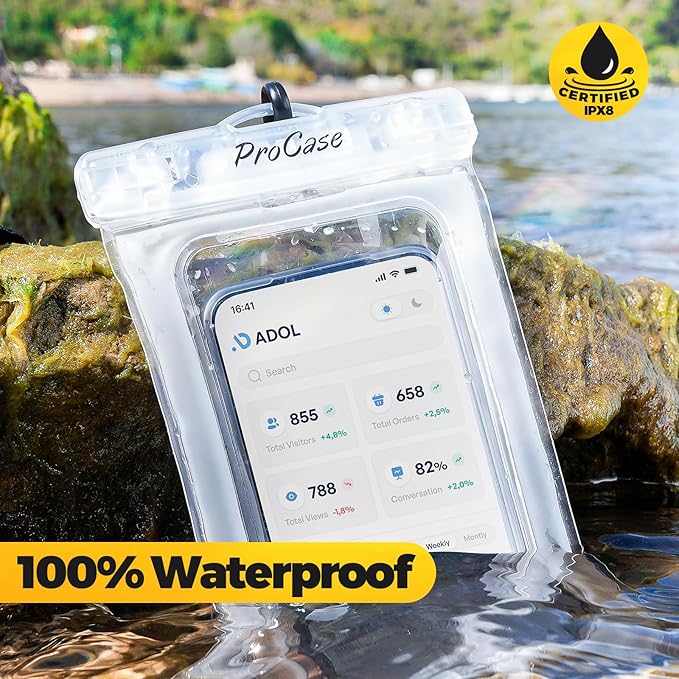 ProCase 2 Pack Floating Waterproof Phone Pouch Up to 7", IPX8 Floatable Underwater Phone Case Dry Bag for iPhone 17/Air 16 15 14 13 12 11 Pro Max Xs Max XR X 8 7 Plus SE/Galaxy S24 S23 S22 - Clear