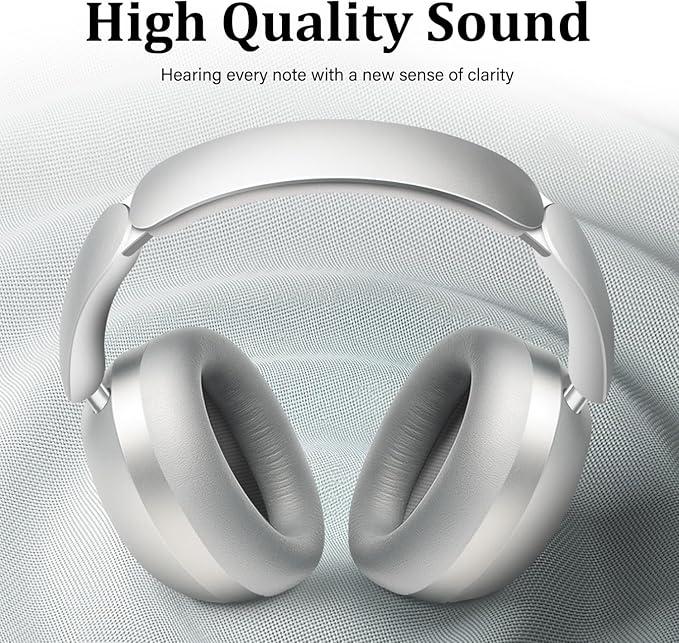 Wentronic Y04 Bluetooth Headphones Active Noise Cancelling Wireless Over Ear Headphones 48 Hours Playtime High Sound Quality Foldable Headphones with Soft Ear Cushion for Travel - Silver