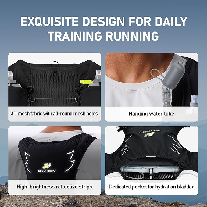 N NEVO RHINO Running Hydration Vest with 1.5L Water Bladder & Dual 500ml Soft Flask for Men Women,Adjustable Lightweight 5L Water Backpack for Hiking Trail Running Marathon Cycling