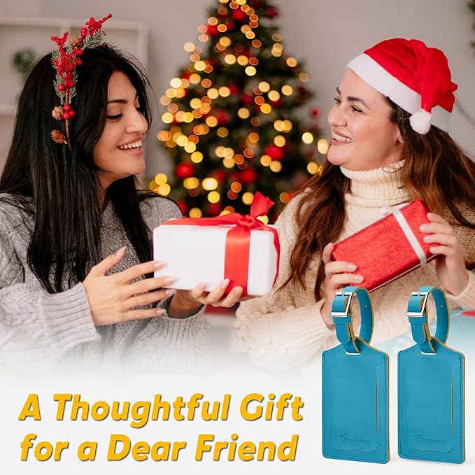 Travelambo 8 Pack Luggage Tags Faux Leather for Suitcases Travel Bag Labels Travel Accessories Essential with Protection Cover ID (Energetic Blue)