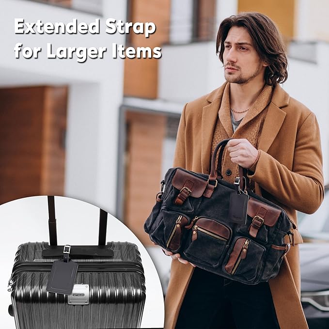 Travelambo 26 Pack Luggage Tags Faux Leather for Suitcases Travel Bag Labels with Protection Cover ID (Black)