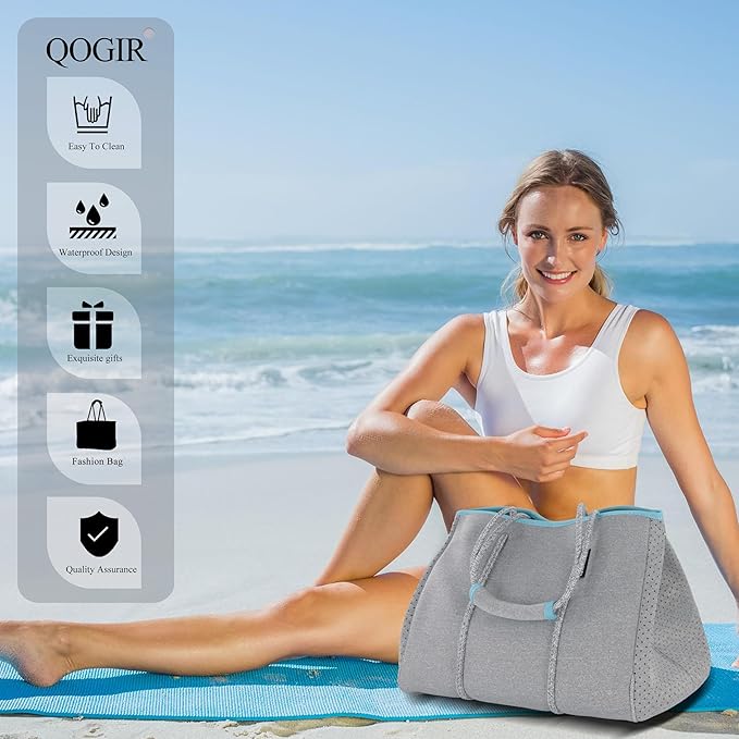 QOGiR Neoprene Multipurpose Beach Bag Tote with Inner Zipper Pocket … … … …