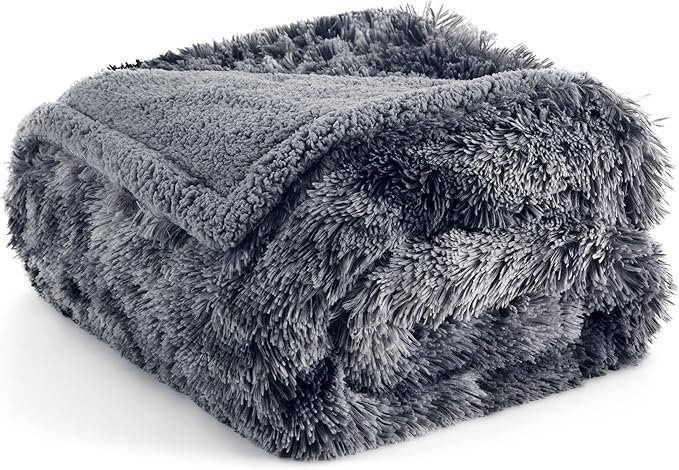 Bedsure Waterproof Dog Blankets for Large Dogs - Cat Blanket for Couch Protector Washable Long Faux Fur,Calming Soft Reversible Throw Furniture Protection for Puppy Pet, 50"x60", Tie-dye Grey