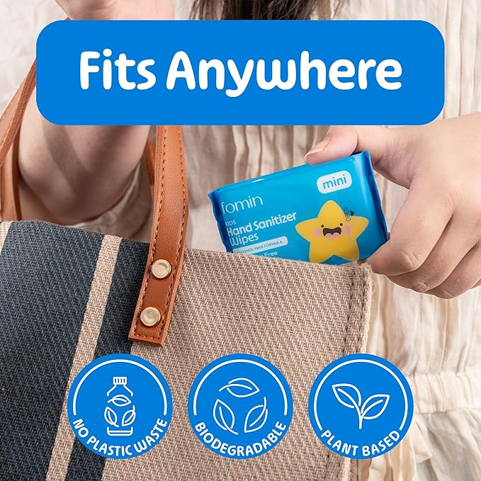 Fomin Mini Hand Sanitizer Wipes 8 Pack (8 Count) - Variety Pack Mini Wet Wipe - pH Balanced, Biodegradable, Antibacterial On The Go Hand Sanitizing Wipes - Hypoallergenic, Plant-Based Travel Wipe