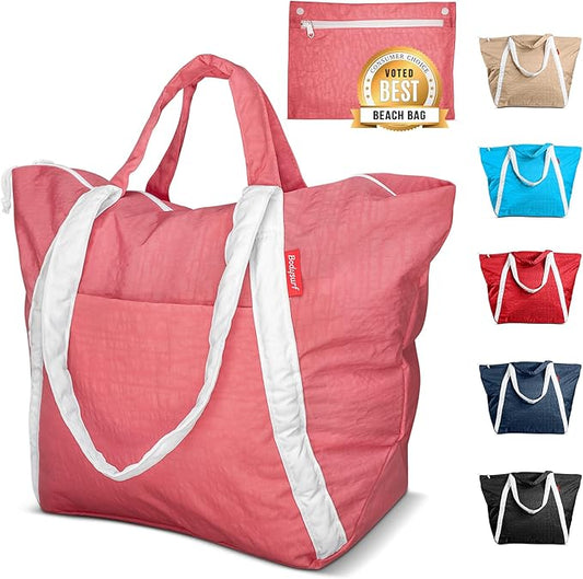 Bodysurf Beach Bags Waterproof Sandproof - Packable Foldable Nylon Zipper Tote Bag for Travel Lightweight, Pool, Boat, Cruise